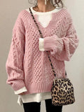 Solid Color Striped Long Sleeves Knitted Casual Sweater for Women