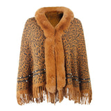 Leopard Print Tassel Knit Plush Cape Cardigan