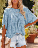 Short Sleeve Lace Chiffon Top