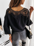 New women's long-sleeved lace lace shirt solid color commuter top