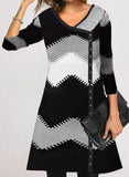 Classic V-neck Long Sleeve Knit Printed Dress