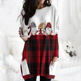 Tartan Check Christmas Tree Print Casual Long Sleeve Tee