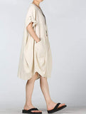 Plus size summer new round neck cotton and linen washed lantern dress