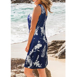 Floral Loosen Crew Neck Vacation sleeveless Short sleeve Knit Dress