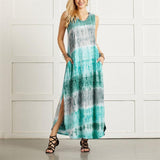 Women's Fashion Tie Dyed Print Split Irregular Hem Sleeveless Sexy Dress