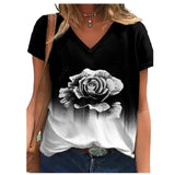 New Summer Women T Shirt Short Sleeve Flower Print