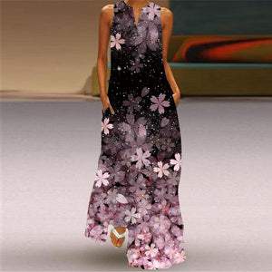 Retro Plus Size Floral Maxi Dress V-Neck