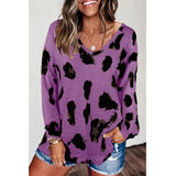 Cotton Leopard print long-sleeved loose top