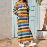 Pullover striped cotton loose waist pocket long skirt