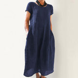 Elegant Linen Sundress vintage Short Sleeve Tunic