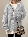 Solid Color Striped Long Sleeves Knitted Casual Sweater for Women