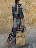 2021 Autumn Cotton Vintage Striped Casual Loose Maxi Long Dress