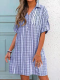 pocket V-neck short-sleeved striped dress