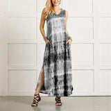 Women's Fashion Tie Dyed Print Split Irregular Hem Sleeveless Sexy Dress