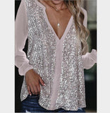 Sequins V-Neck Long Sleeves Casual Blouses