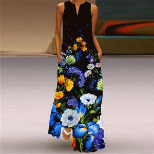 Retro Plus Size Floral Maxi Dress V-Neck