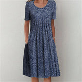 Round Neck Casual Loose Polka Dot Print Short Sleeve Midi Dress