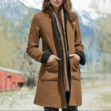 Double-side Tweed Lapel Pocket Warm Coat