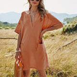 Elegant Soild Shirt Pockets Robe Dress