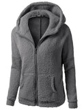 Solid Color Long Sleeve Hooded Zipper Sweater Stretchy Soft Fleece Jacket