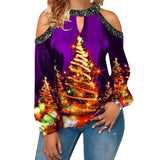 Women's Hollow Lantern Sleeve Christmas T-shirt