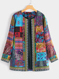 new retro cotton linen printed loose Long Sleeve Jacket