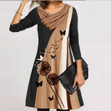 Women's Loose Print Stitching Button Double-layer Collar Dress