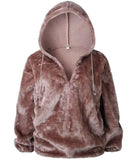 Velvet Solid Color Zipper Warm Oversized Hoodie