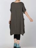 Plus size summer new round neck cotton and linen washed lantern dress