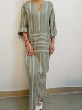 Cotton Linen large size Kaftan Long Sleeve Dress