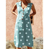 Summer Pockets Polka Dot Sleeveless Deep V Neck Button Sundress