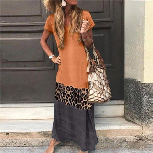 Casual Leopard Printed Maxi Dress Plus Size