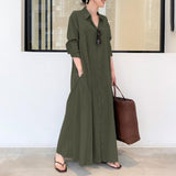 Cotton linen Loose casual long shirt dress