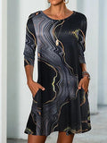 Loose round neck print half sleeve dress