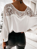 New women's long-sleeved lace lace shirt solid color commuter top