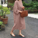 Casual Holiday Long Sleeve Round Neck Solid Loose Long Shirt Dress