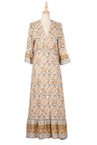 Casual V-neck Half Sleeve Floral Print Maxi Cotton Dress