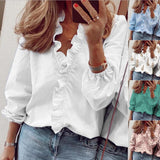 Elegant Long Sleeve White Shirt Solid Plus Size