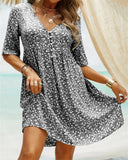 Plus Size Boho Floral Print Short Sleeve Knee Length Mini Dresses