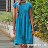 VINTAGE CASUAL SOLID LINEN WOMAN DRESSES