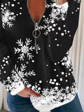 Christmas Snowflake Zipper Long Sleeve Blouse