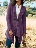 Leather Buckle V-Neck Long Sleeve Cardigan