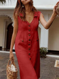 Elegant Sleeveless V-Neck Female Cotton Linen Summer Dresses