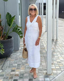 Gorgeous Linen Sleeveless White Dress