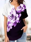 Flower Printing Elegant V Neck Blouses