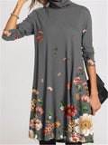 Turtleneck Warm Vintage Print Dress