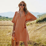 Elegant Soild Shirt Pockets Robe Dress