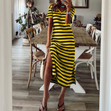 Loose Short Sleeve Striped Straight Dress