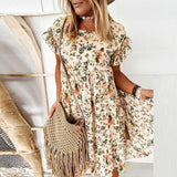 Hot summer print round neck short-sleeved loose dress