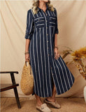 Patch Pocket Long Sleeve Stripe Dress